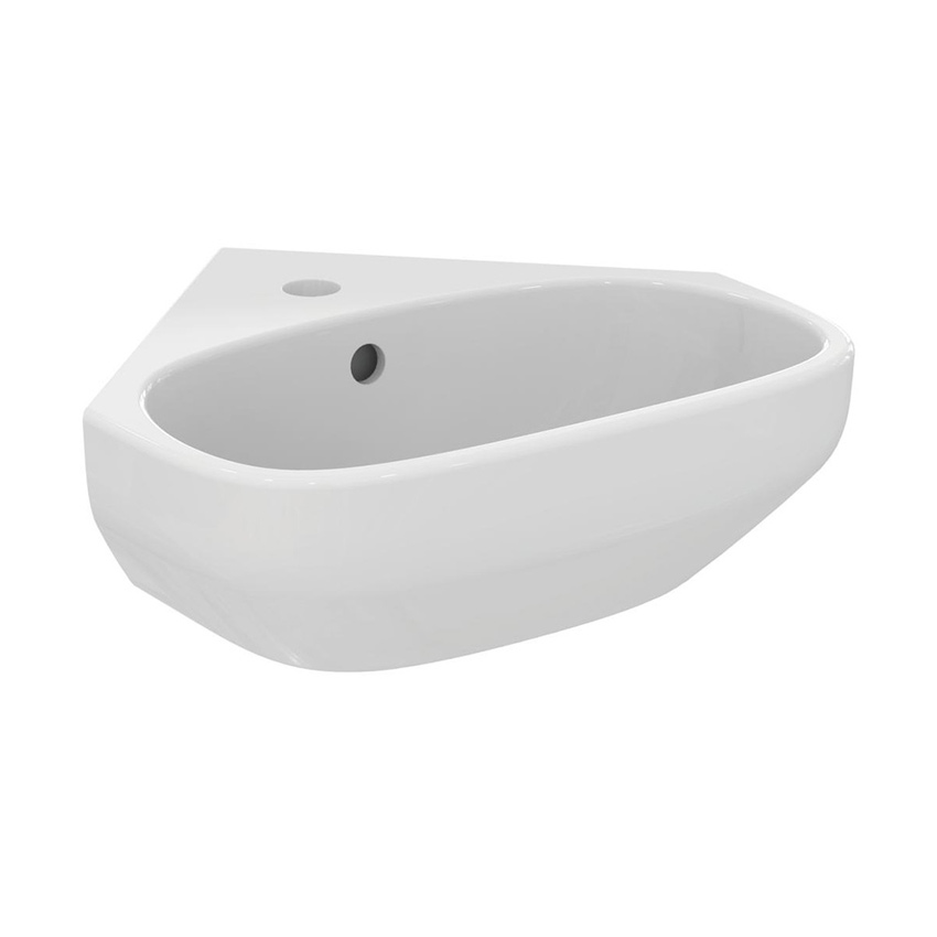 Immagine di Ideal Standard I.LIFE A lavamani angolare L.45 cm, monoforo, con troppopieno, colore bianco finitura lucido T451601