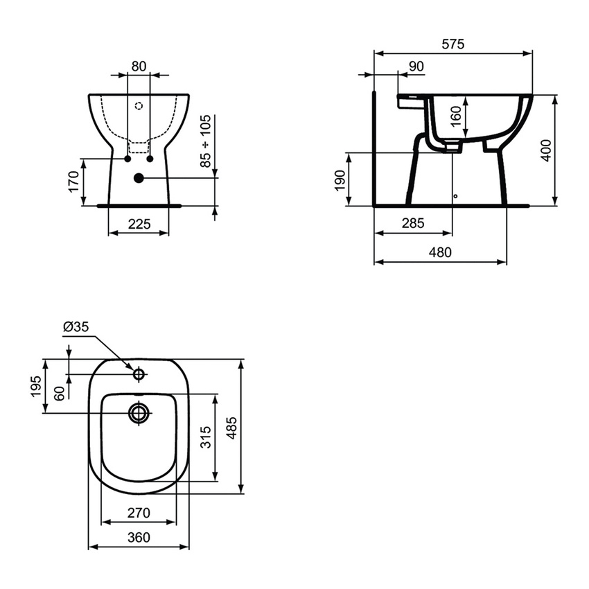 Immagine di Ideal Standard I.LIFE A bidet a terra, monoforo, con troppopieno, colore bianco finitura lucido T467401