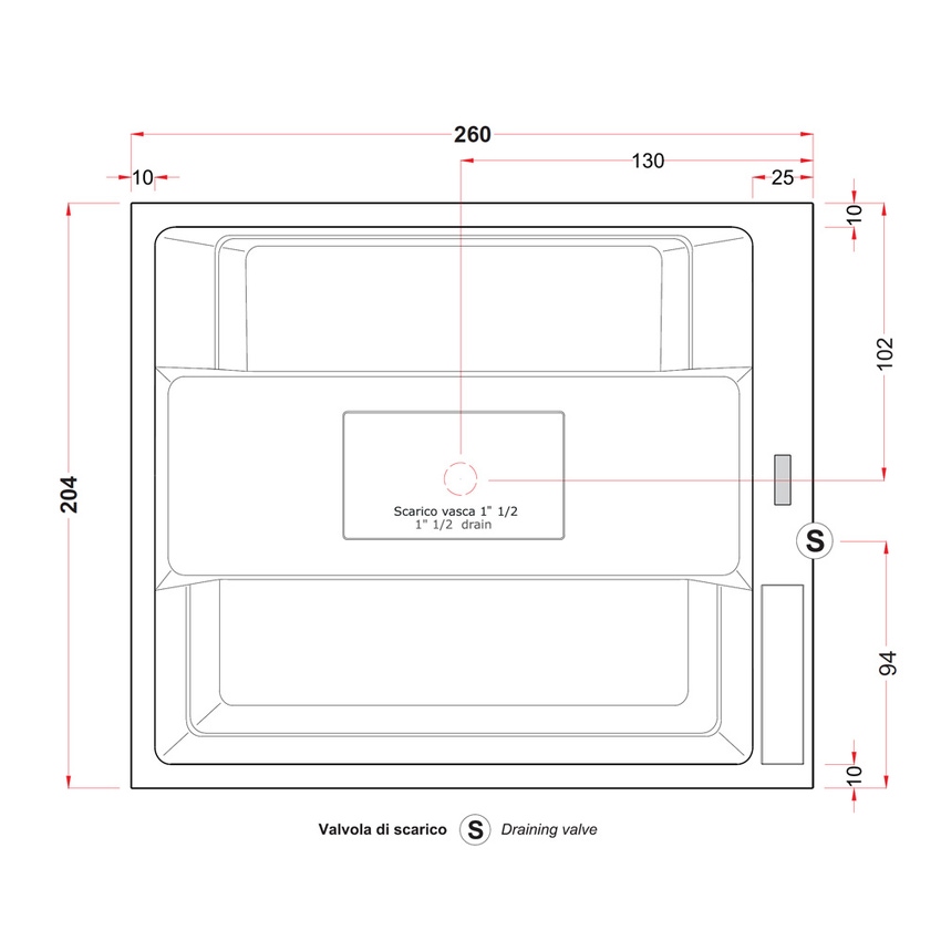 Immagine di Treesse GHOST MAYA minipiscina rettangolare L.260 P.205 H.95 cm, con idromassaggio Ghost System e comando touch V232GBN