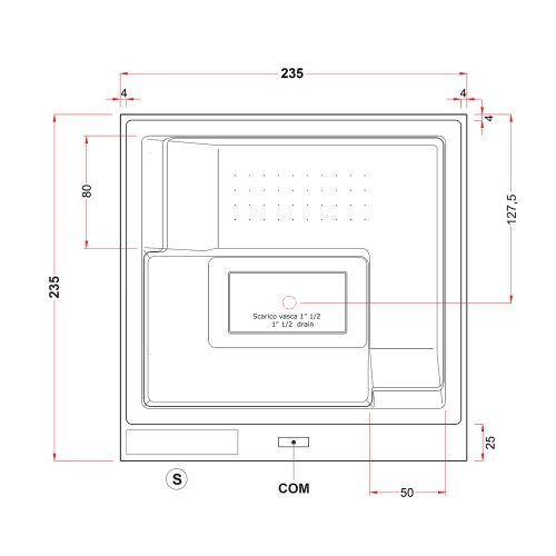 Immagine di Treesse GHOST WAVE minipiscina quadrata L.235 H.98 cm, con idromassaggio Ghost System e comando touch V252GBN
