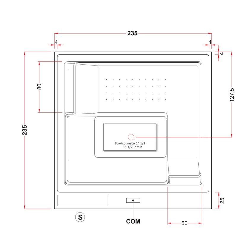 Immagine di Treesse GHOST WAVE minipiscina quadrata L.235 H.98 cm, con idromassaggio Ghost System e comando touch V252GBN