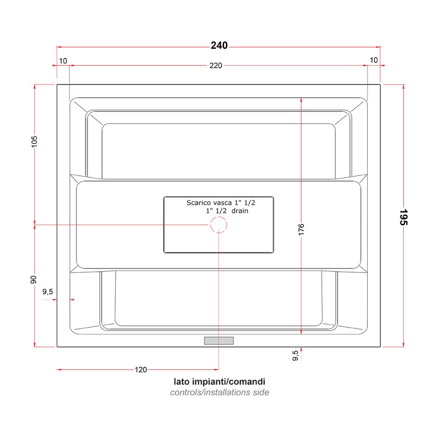 Immagine di Treesse GHOST REST minipiscina rettangolare L.240 P.195 H.85 cm, con idromassaggio Ghost System e comando touch V192H