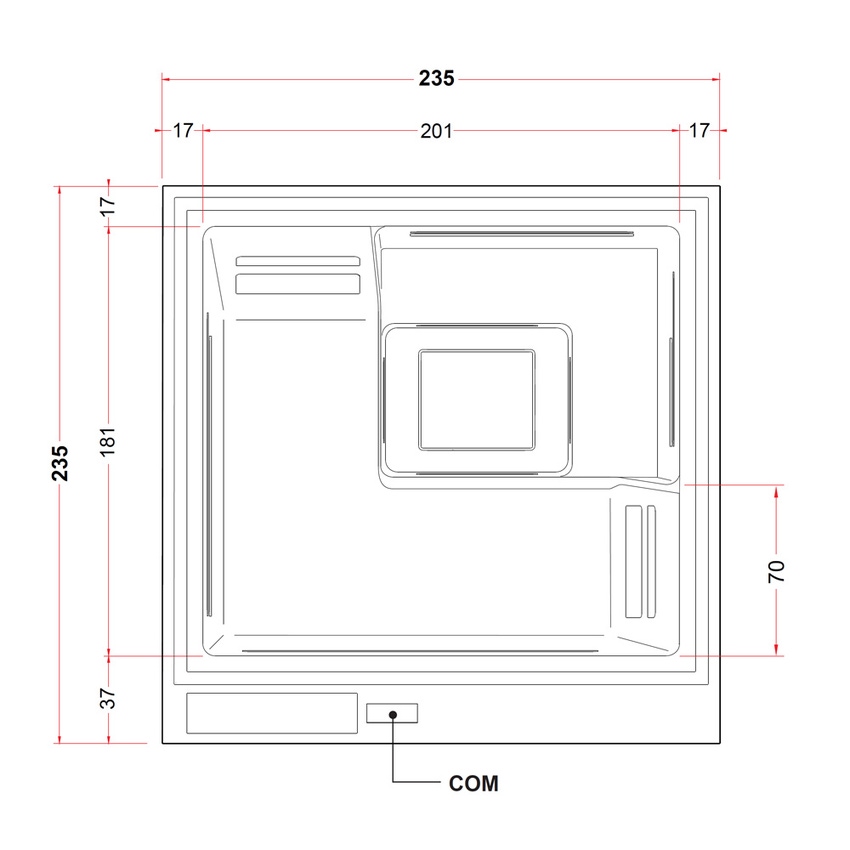 Immagine di Treesse GHOST PLUS PHANTOM PR1 minipiscina quadrata L.235 H.98 cm, con 40 getti idromassaggio e 20 getti idromassaggio plus Ghost System e comando touch V322M