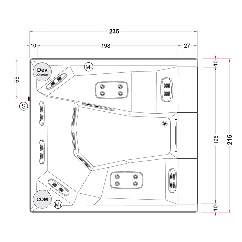 Immagine di Treesse POOL QUARZ LIGHT 235 minipiscina idromassaggio L.235 P.215 H.90 cm, con impianto digitale PQ2352BN00GR