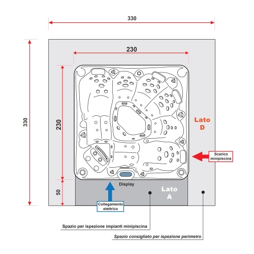 Immagine di Treesse STANDARD SPA RODAS minipiscina idromassaggio quadrata L.230 H.87 cm, con impianto digitale PROD01BP