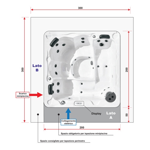 Immagine di Treesse STANDARD SPA NAXOS minipiscina idromassaggio quadrata L.200 H.78 cm, con impianto digitale PNAX01BP