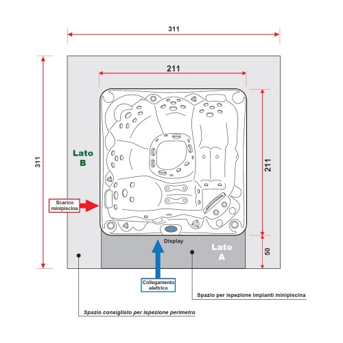 Immagine di Treesse STANDARD SPA MYKONOS minipiscina idromassaggio quadrata L.211 H.86 cm, con impianto digitale PMYK01BP