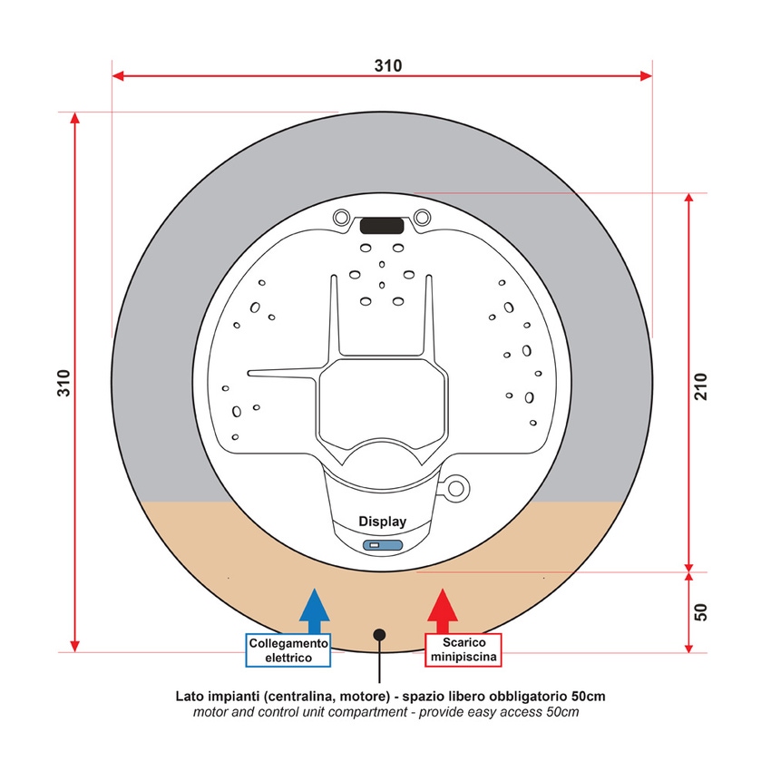 Immagine di Treesse STANDARD SPA MALÈ minipiscina idromassaggio rotonda Ø 210 H.95 cm, con impianto digitale PMAL01BP