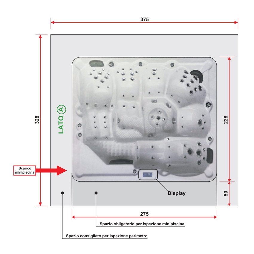 Immagine di Treesse STANDARD SPA IBIZA minipiscina idromassaggio rettangolare L.275 P.228 H.100 cm, con impianto digitale PIBI02BP