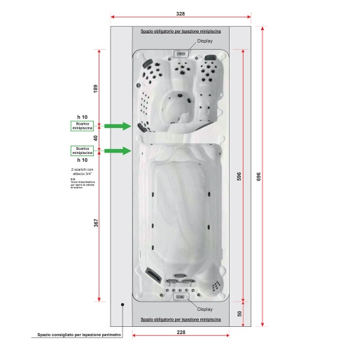 Immagine di Treesse SWIM SPA SAINT-TROPEZ minipiscina idromassaggio L.596 P.228 H.137 cm, con impianto digitale e nuoto controcorrente PSAN01BP
