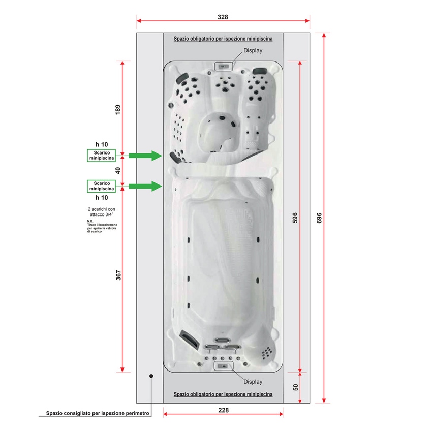 Immagine di Treesse SWIM SPA SAINT-TROPEZ minipiscina idromassaggio L.596 P.228 H.137 cm, con impianto digitale e nuoto controcorrente PSAN01BP
