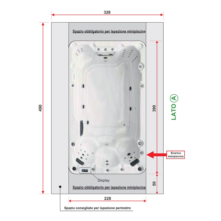 Immagine di Treesse SWIM SPA ANTIBES minipiscina idromassaggio L.390 P.228 H.137 cm, con impianto digitale e nuoto controcorrente PANT01BP