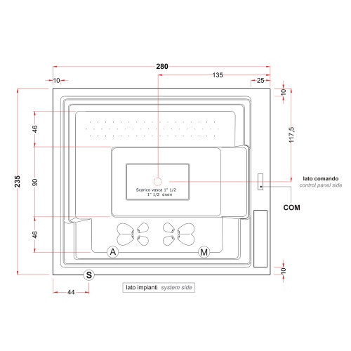 Immagine di Treesse GHOST MUSE minipiscina rettangolare L.280 P.235 H.98 cm, con idromassaggio Ghost System e comando touch V212GBN