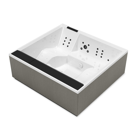 Immagine di Novellini DIVINA XXL SPA PLUS minipiscina idromassaggio da esterno con luci led bianche+UV, L.230 P.215 H.85, per 6 persone, sedile e poggiatesta colore nero, vasca colore bianco finitura lucido DOXXL4O0-W10H