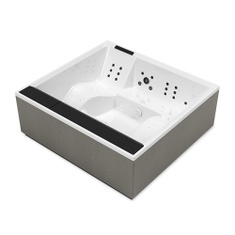 Immagine di Novellini DIVINA XXL SPA STANDARD minipiscina idromassaggio da esterno con luci led bianche+UV, L.230 P.215 H.85, per 6 persone, sedile colore nero, vasca colore bianco finitura lucido DOXXL5O0-W10H