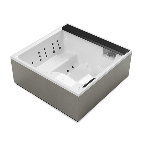 Immagine di Novellini DIVINA XL SPA PLUS minipiscina idromassaggio da esterno con luci led bianche+UV, L.200 P.200 H.85, per 4 persone, sedile e poggiatesta colore nero, vasca colore bianco finitura lucido DOXL4O0-W10H