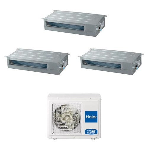 Immagine di Haier CANALIZZATO SLIM Bassa pressione R32 Climatizzatore canalizzabile trial split inverter Wi-Fi | unità esterna 7 kW unità interne 9000+9000+9000 BTU 3U70S2SR5FA+AD[25|25|25]S2SS1FA(H)