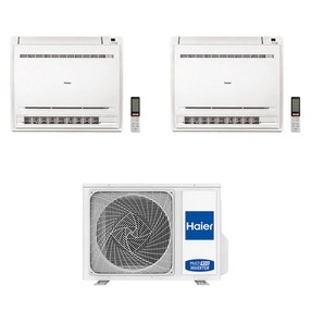 Immagine di Haier CONSOLE R32 Climatizzatore a pavimento dual split inverter Wi-Fi bianco | unità esterna 5 kW unità interne 9000+15000 BTU 2U50S2SM1FA-3+AF[25|42]S2SD1FA(H)