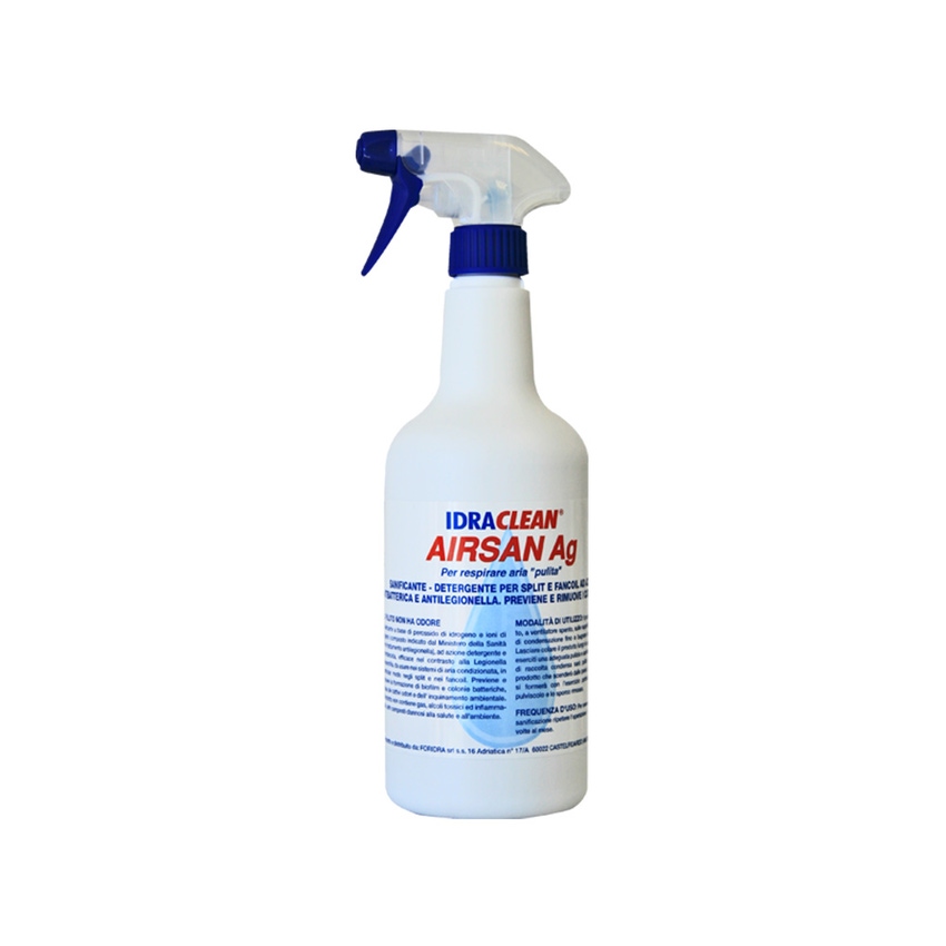 Immagine di Foridra IDRACLEAN AIRSAN AG prodotto detergente e igienizzante a base di tensioattivi, da usare nei sistemi di aria condizionata, bottiglia da 1 kg I.AIRSB1S