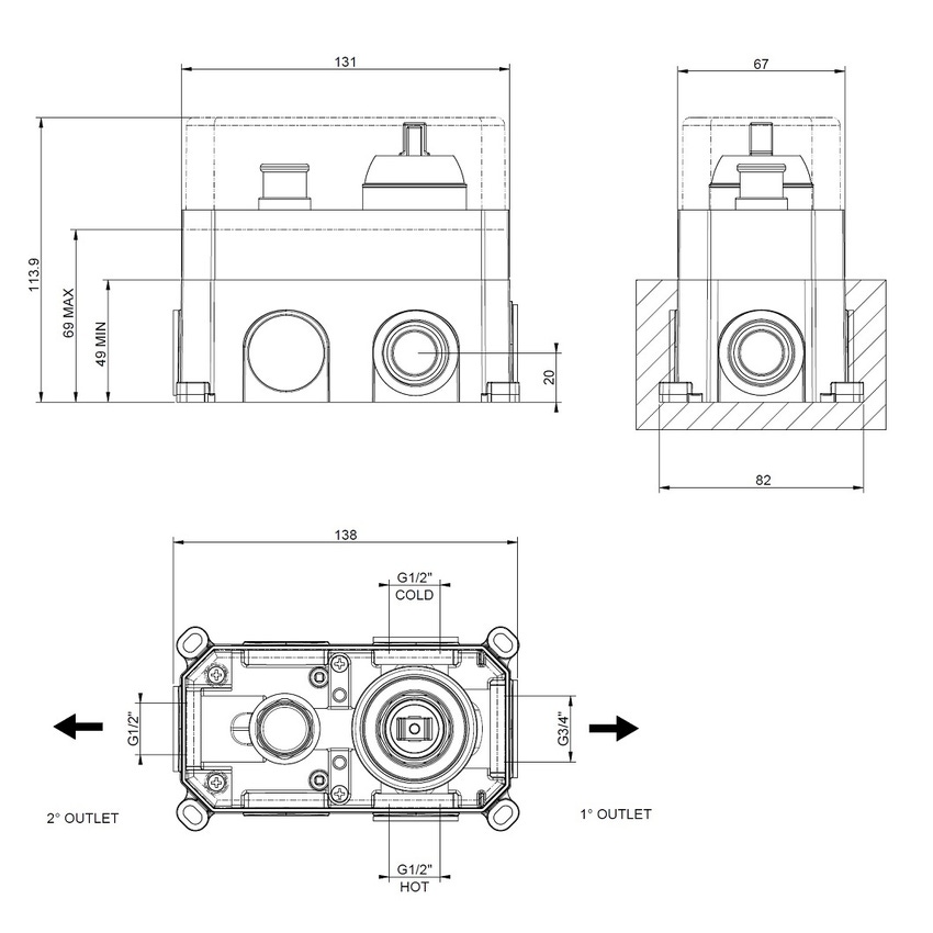 Immagine di Gessi Parte incasso per miscelatore a 2 uscite 38669#031