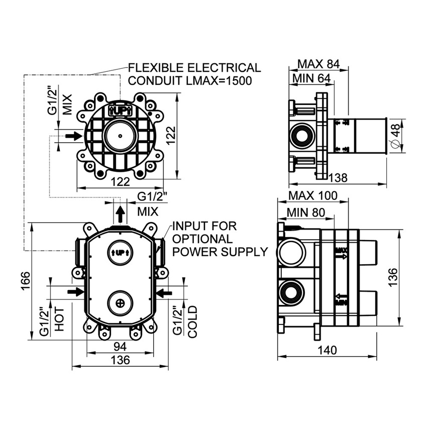 Immagine di Gessi Parte incasso per rubinetto elettronico a parete 44665#031