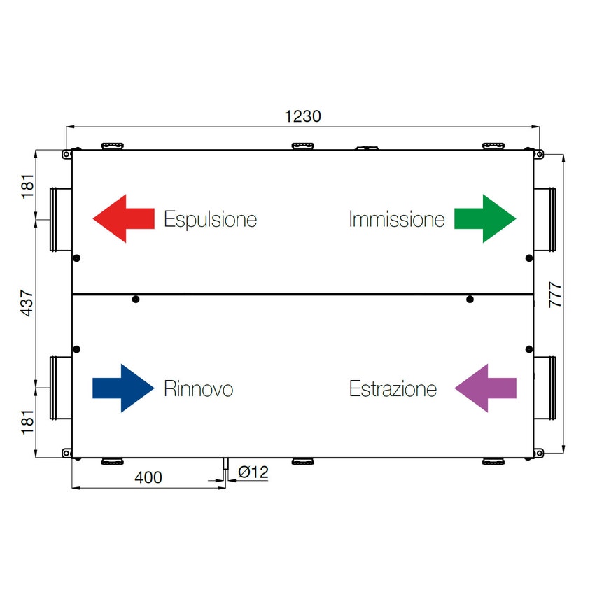 Immagine di Irsap IRSAIR H 430 controllo S unità di ventilazione a doppio flusso con recupero di calore con controllo remoto, posizionamento orizzontale URED043HRS000