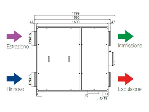 Immagine di Irsap IRSAIR V 1500 controllo E unità di ventilazione a doppio flusso con recupero di calore con controllo remoto Touch Screen, posizionamento verticale URED150VRE000