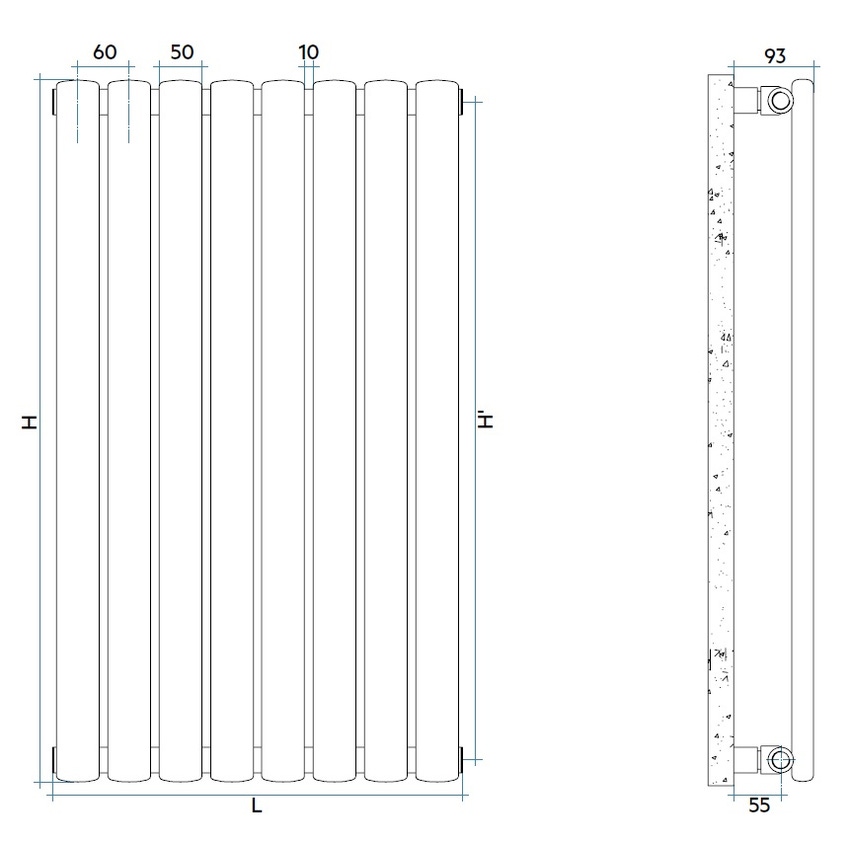 Immagine di Irsap ELLIPSIS_V radiatore verticale 8 elementi H.152 L.48 P.5,3 cm, allacciamento idraulico passo 50 mm, colore bianco finitura lucido TL115200816IR84A