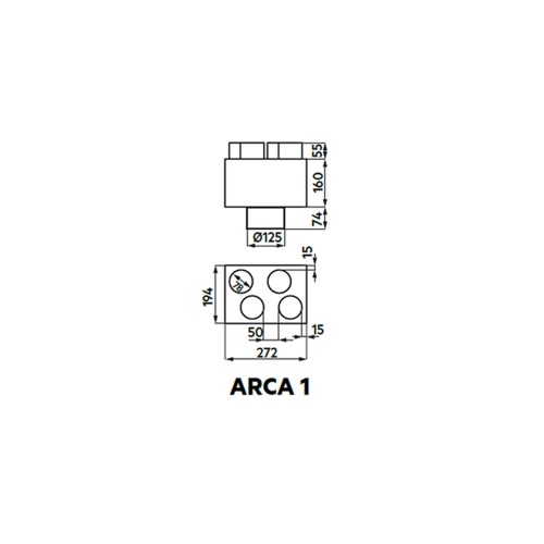 Immagine di Irsap ARCA 1 plenum di immissione ed estrazione aria in lamiera zincata, attacco principale DN125 + 4 attacchi secondari DN80 A00PLE040812500