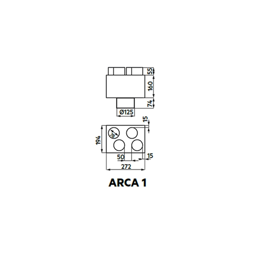 Immagine di Irsap ARCA 8 plenum di immissione ed estrazione aria in lamiera zincata, attacco principale DN250 + 5 attacchi secondari DN125 A00PLE051225000