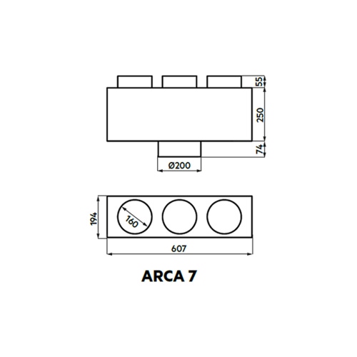 Immagine di Irsap ARCA 7 plenum di immissione ed estrazione aria in lamiera zincata, attacco principale DN200 + 3 attacchi secondari DN160 A00PLE031620000