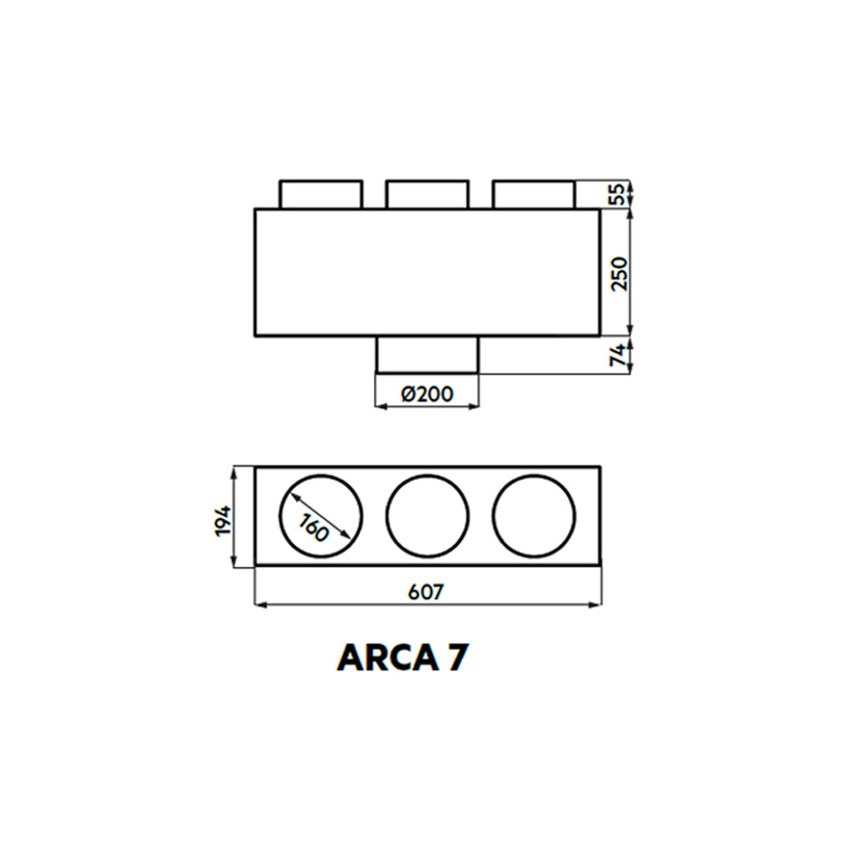 Immagine di Irsap ARCA 7 plenum di immissione ed estrazione aria in lamiera zincata, attacco principale DN200 + 3 attacchi secondari DN160 A00PLE031620000