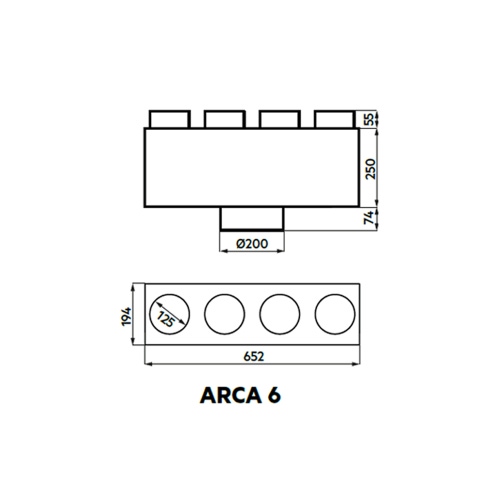 Immagine di Irsap ARCA 6 plenum di immissione ed estrazione aria in lamiera zincata, attacco principale DN200 + 4 attacchi secondari DN125 A00PLE041220000