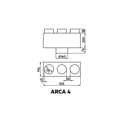 Immagine di Irsap ARCA 4 plenum di immissione ed estrazione aria in lamiera zincata, attacco principale DN160 + 3 attacchi secondari DN125 A00PLE031216000