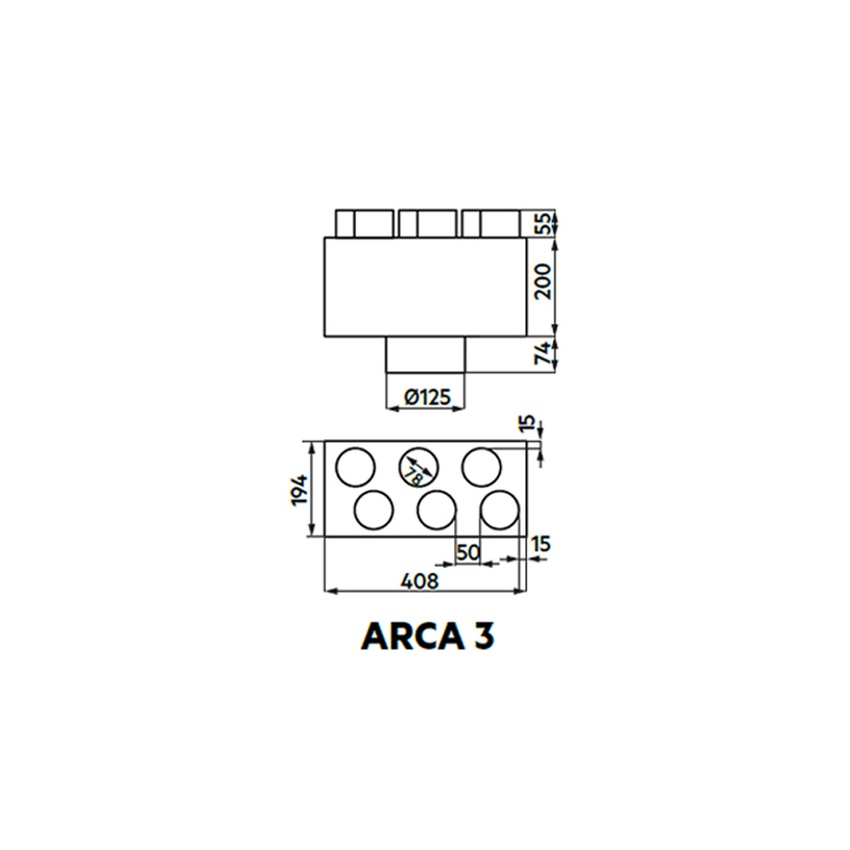 Immagine di Irsap ARCA 3 plenum di immissione ed estrazione aria in lamiera zincata, attacco principale DN160 + 6 attacchi secondari DN80 A00PLE060816000