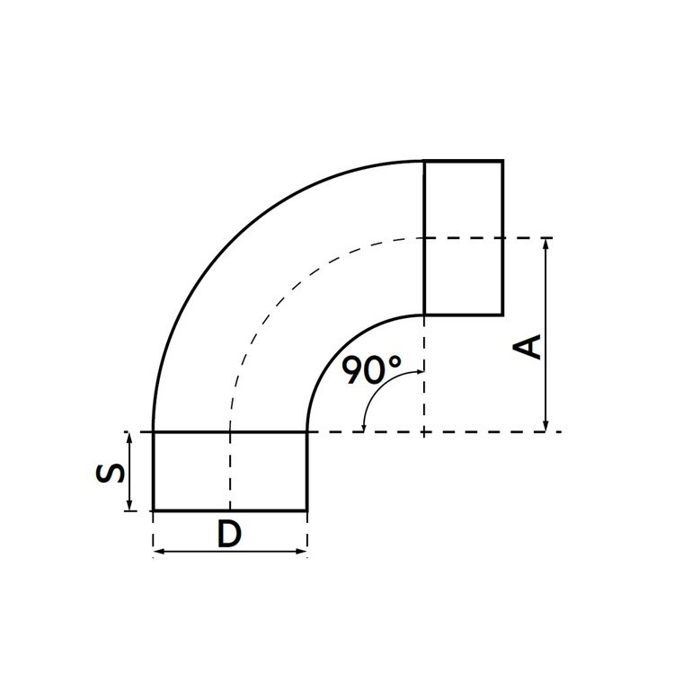 Irsap curva in lamiera a 90° DN125, con Ø 124 mm DLZC90012500