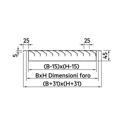 Immagine di Irsap GRA griglia L.40 H.40 cm, per bocchetta di ripresa ad alette fisse inclinate di 45°, passo 25 mm in alluminio estruso, fissaggio con clips, colore bianco TALGRI04040G1