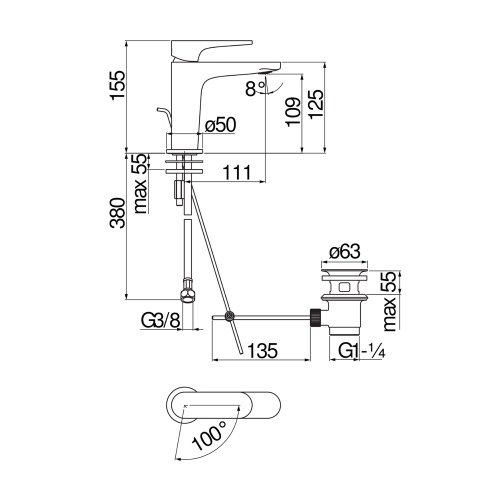 Immagine di Nobili YOYO miscelatore monocomando lavabo H.15.5 P.11.1 cm, a risparmio energetico, scarico con sistema Snap, finitura cromo YOE126118/1CR