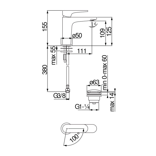 Immagine di Nobili YOYO miscelatore monocomando lavabo H.15.5 P.11.1 cm, a risparmio energetico, con scarico push 1 1/4”, colore mora finitura opaco YOE126118/2BM