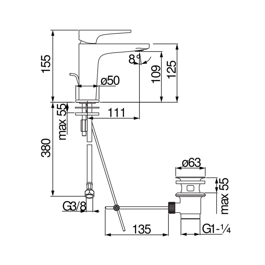 Immagine di Nobili YOYO miscelatore monocomando lavabo H.15.5 P.11.1 cm, a risparmio energetico, senza scarico e limitatore di portata, colore mora finitura opaco YO126118/1BM