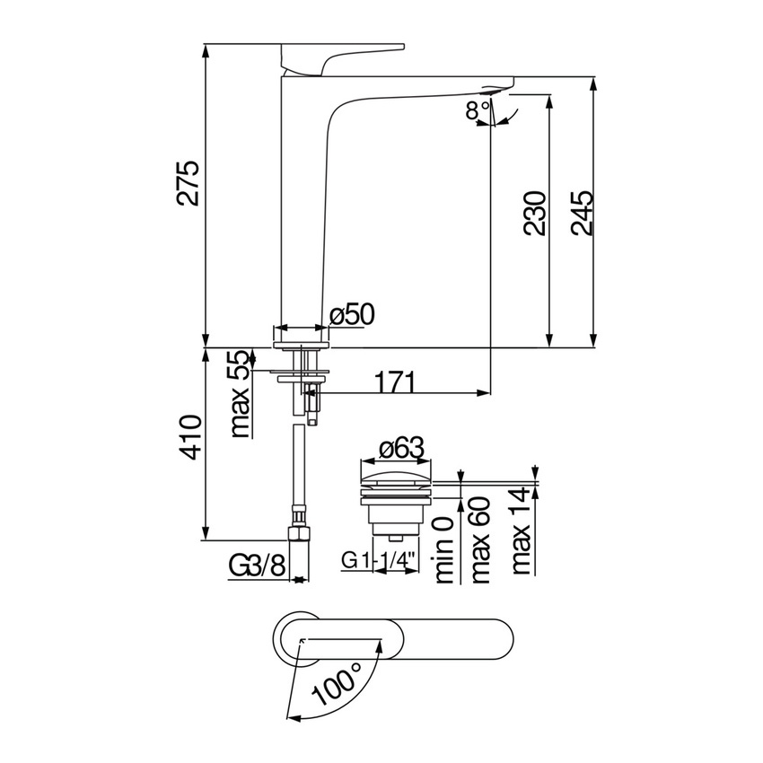 Immagine di Nobili YOYO miscelatore monocomando lavabo H.27.5 P.17.1 cm, a risparmio energetico, con scarico push 1 1/4” e limitatore di portata e di energia, colore mora finitura opaco YOE126128/2BM