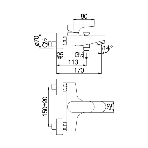 Immagine di Nobili YOYO miscelatore monocomando vasca esterno P.17 cm, con deviatore, finitura cromo YO126110/1CR