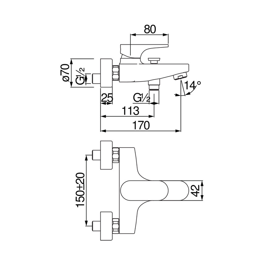 Immagine di Nobili YOYO miscelatore monocomando vasca esterno P.17 cm, con deviatore, finitura cromo YO126110/1CR