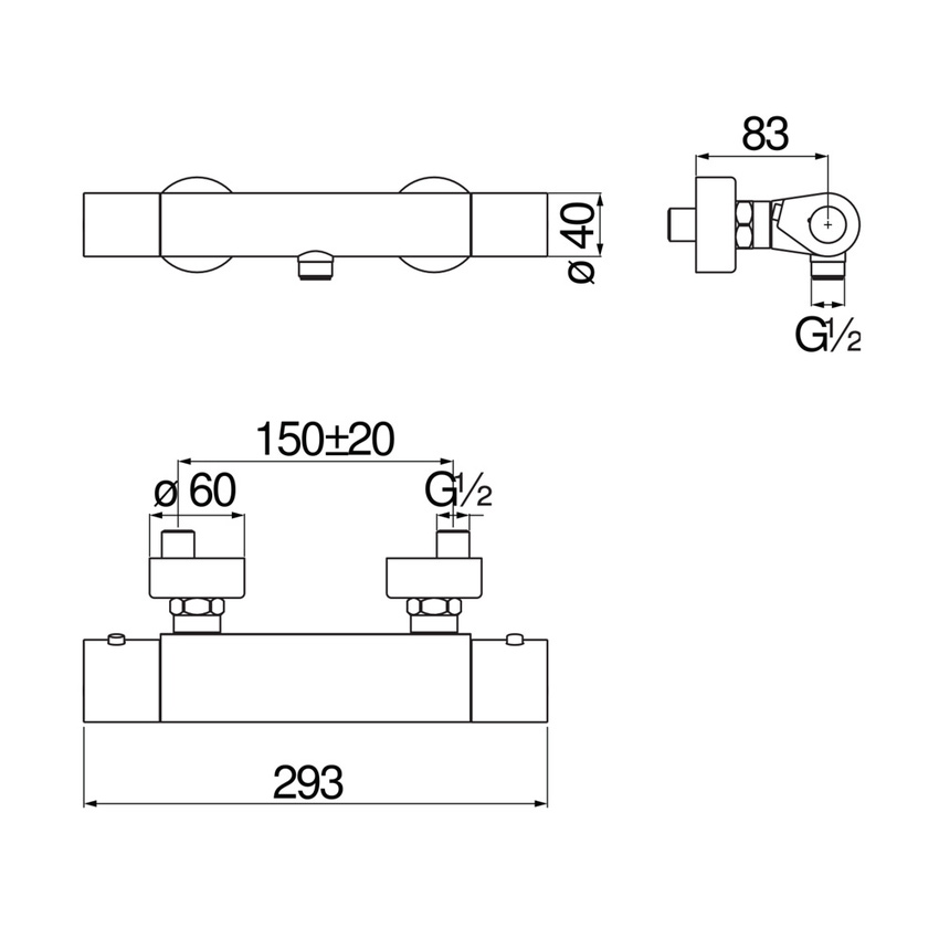 Immagine di Nobili YOYO miscelatore termostatico doccia esterno L.29.3 cm, colore mora finitura opaco YO126030BM