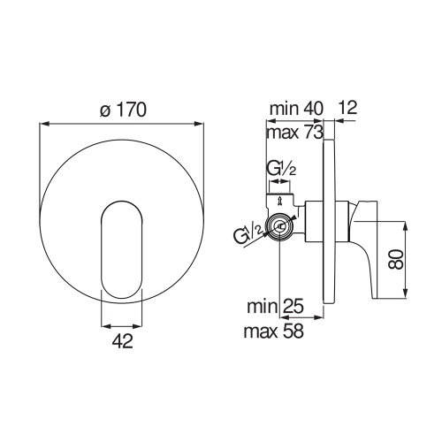 Immagine di Nobili YOYO miscelatore monocomando doccia, ad incasso a parete, 1 via, con limitatore di portata, parte incasso inclusa, finitura cromo YO126108CR