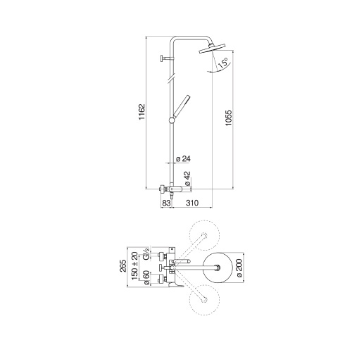 Immagine di Nobili YOYO colonna doccia con miscelatore monocomando esterno, con soffione ø 20 cm, supporto doccetta scorrevole e orientabile, doccetta monogetto e flessibile 150 cm, finitura cromo YO126130/30CR