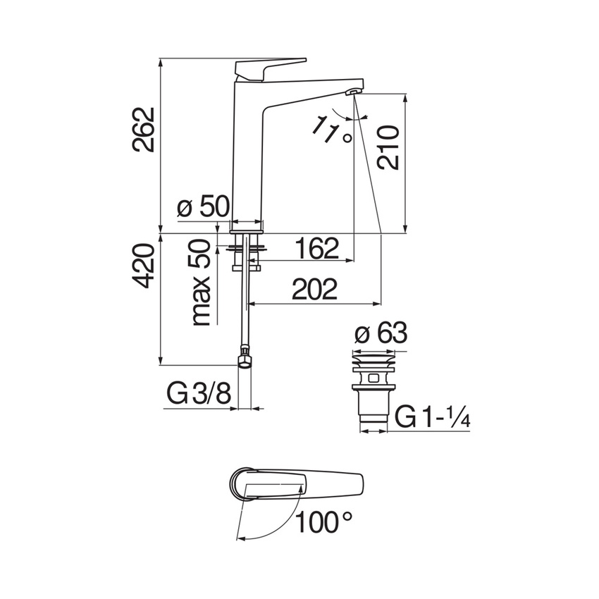 Immagine di Nobili NOBI miscelatore monocomando per bacinella H.26 cm, a risparmio idrico ed energetico, con scarico push 1 1/4”, finitura cromo NBH84128/2CR