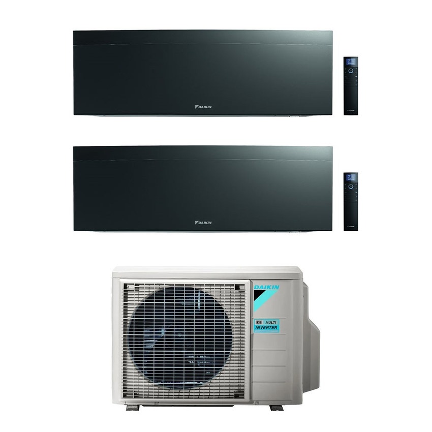 Immagine di Daikin EMURA R32 Climatizzatore a parete dual split inverter Wi-Fi black | unità esterna 5 kW unità interne 7000+18000 BTU 2MXM50N9+FTXJ[20|50]AB
