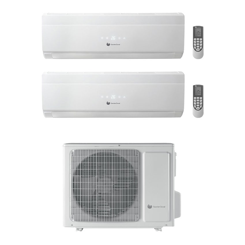 Immagine di Hermann Saunier Duval VIVAIR Uni Comfort R32 Climatizzatore a parete dual split inverter bianco | unità esterna 5.2 kW unità interne 9000+9000 BTU SDH 19-052 W2O5