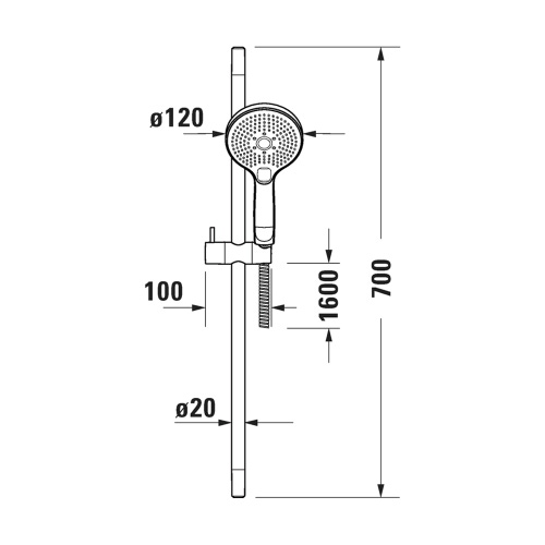 Immagine di Duravit B.1 set doccetta composto da asta doccia H.70 cm, flessibile 160 cm e doccetta 3 jet, finitura cromo UV0680003010